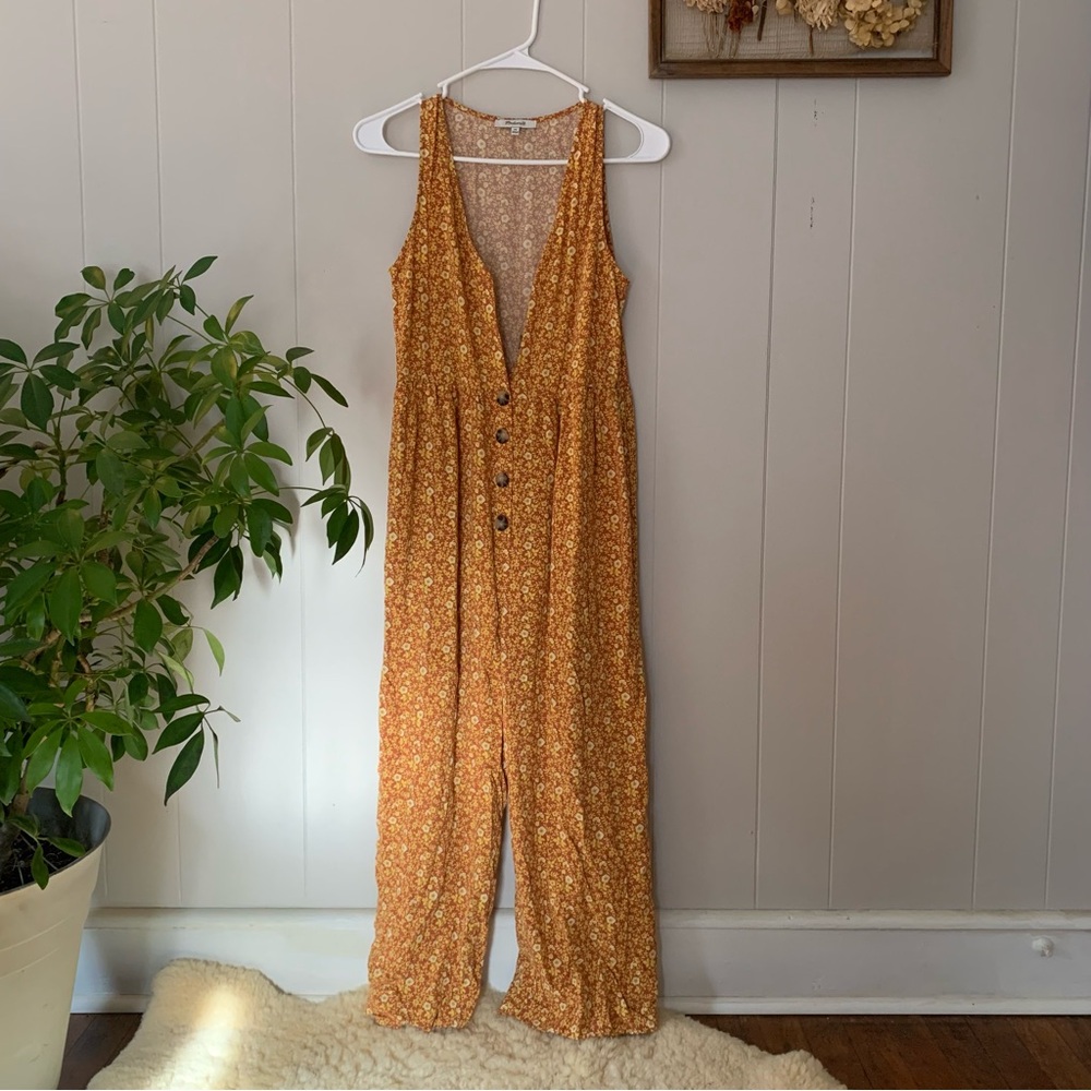 Madewell Floral Button-Front Jumpsuit - Mustard